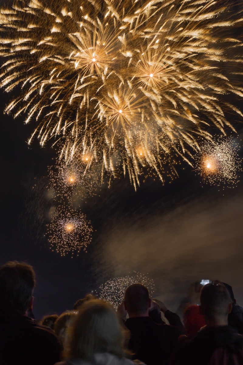 Man sieht ein Feuerwerk, das typisch für Silvester ist, wichtig ist aber noch das Fingerfood und das Essen