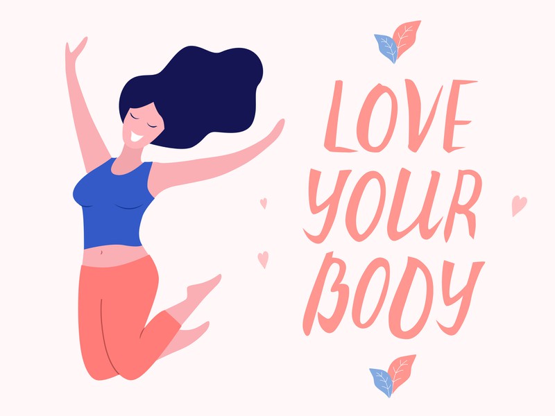 Illustration, "Love your Body", glückliche Frau