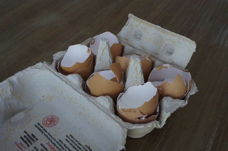 Man sieht Eierschalen, die nach der Verwendung achtlos entsorgt werden