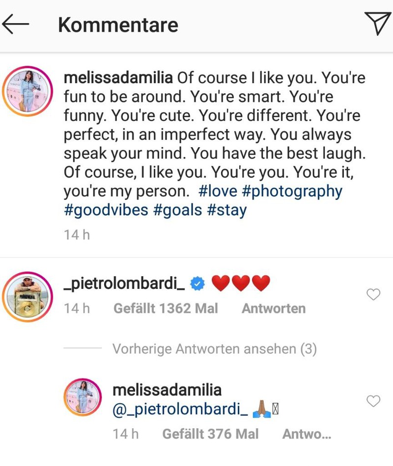 Pietro Lombardi reagiert auf das Paar-Foto von Melissa Damilia