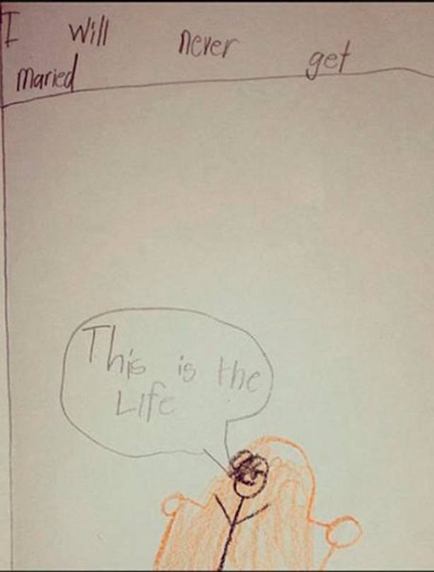 Das Kind zeichnet, dass sie nie heiraten wird