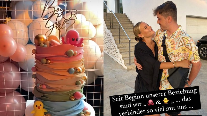 Junge oder Mädchen? Dagi Bee und Eugen auf ihrer Gender Reveal Party.