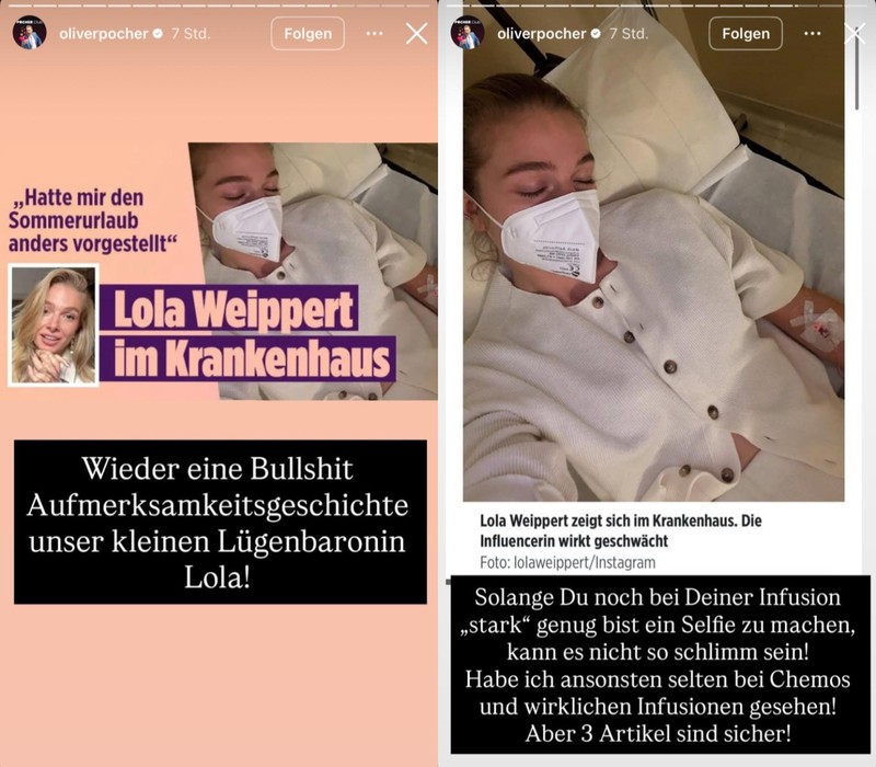 Oliver Pocher schießt gegen Lola Weippert. Ihre Story geht ihm gegen den Strich.