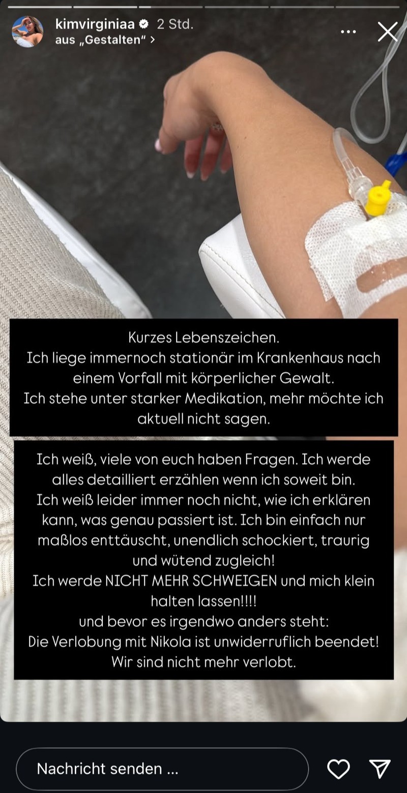 Kim Virginia erhebt Gewaltvorwürfe und lässt Verlobung mit Nikola Glumac platzen.