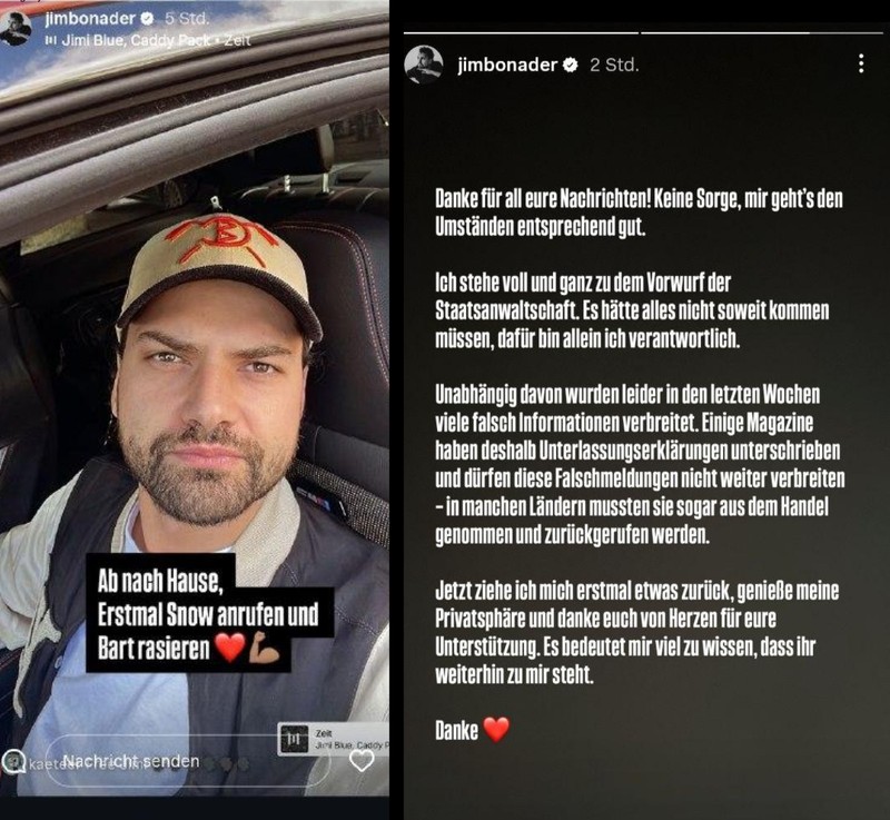 Jimmi Blue Ochsenknecht äußert sich nach seiner Festnahme auf Instagram.