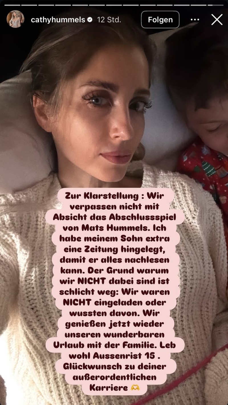 Cathy Hummels stellt öffentlich klar, warum sie und ihr Sohn nicht beim Abschiedsspiel von Mats Hummels anwesend waren.
