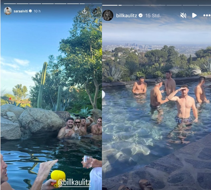 Bill Kaulitz und Jannik Kontalis feiern eine Poolparty.