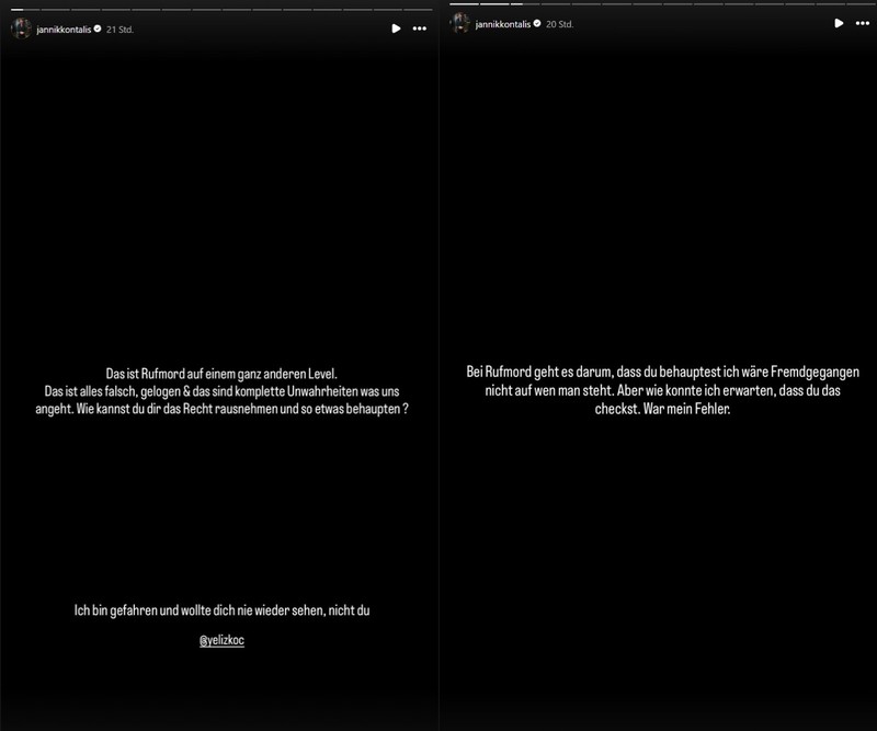 In einer Instagram-Story legt Jannik Kontalis mehrere Statements gegen Yeliz nach.