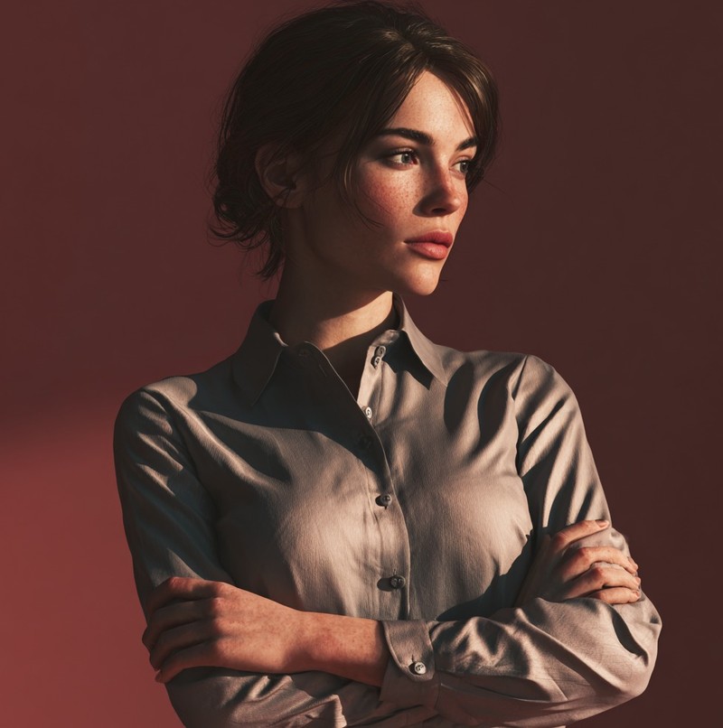 Eine selbstbewusste Karriere Frau hat die Arme verschränkt.