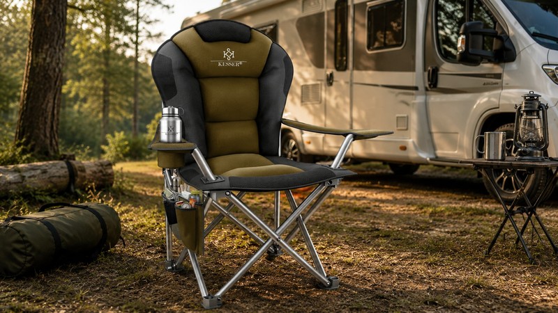 Der Campingstuhl von Kesser bietet hohen Komfort und ist dabei nicht sperrig. (KI-Hintergrund)